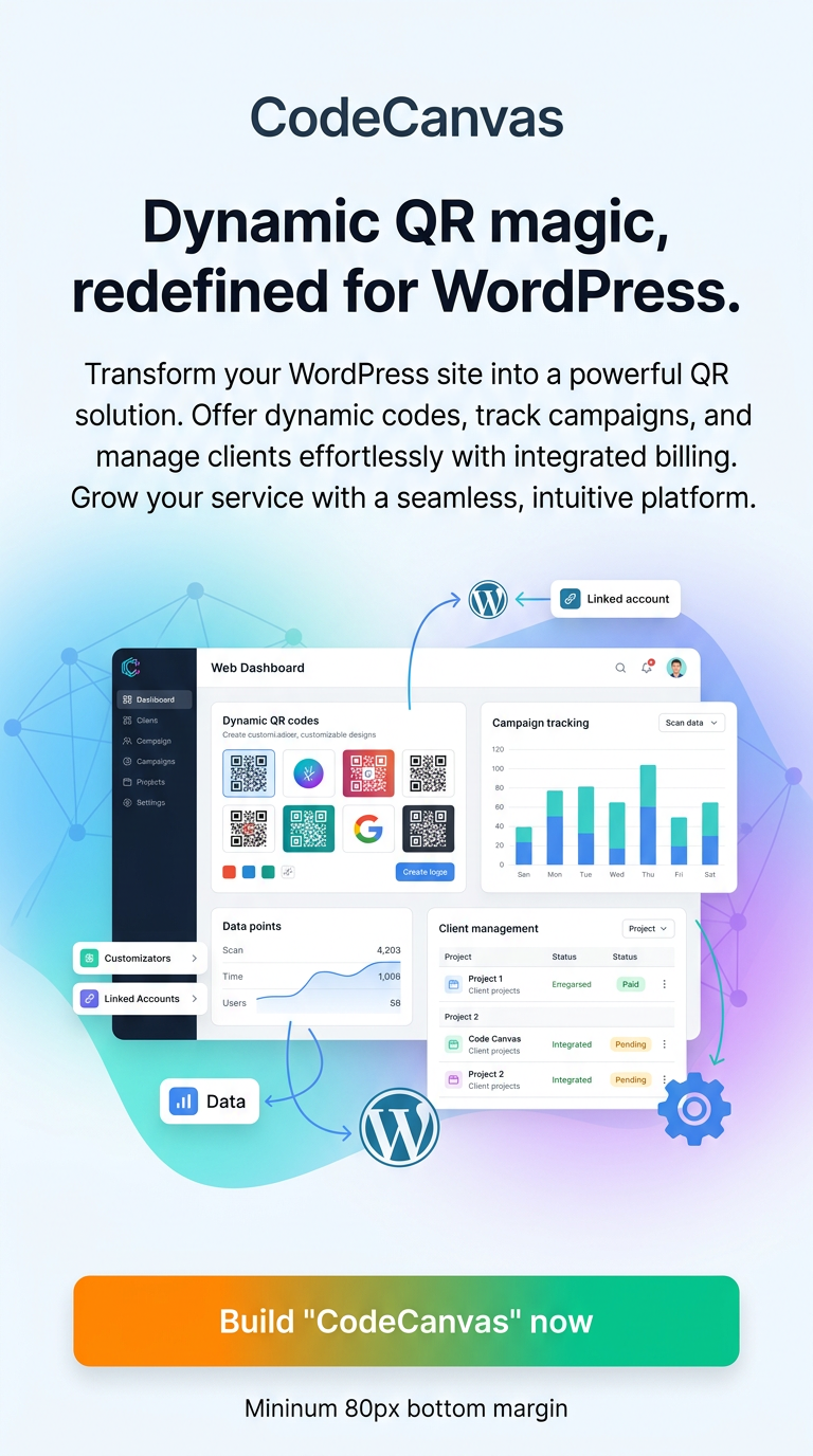 Dynamic QR magic, redefined for WordPress.